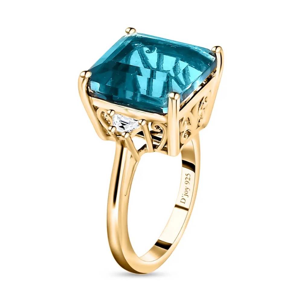 SOLD Rare Asscher Cut Dean Teal Fluorite and White Topaz Ring - Picture 4 of 11